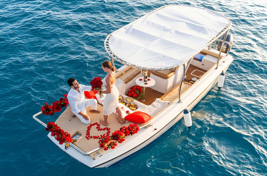 Romantic sunset dinner on a private boat