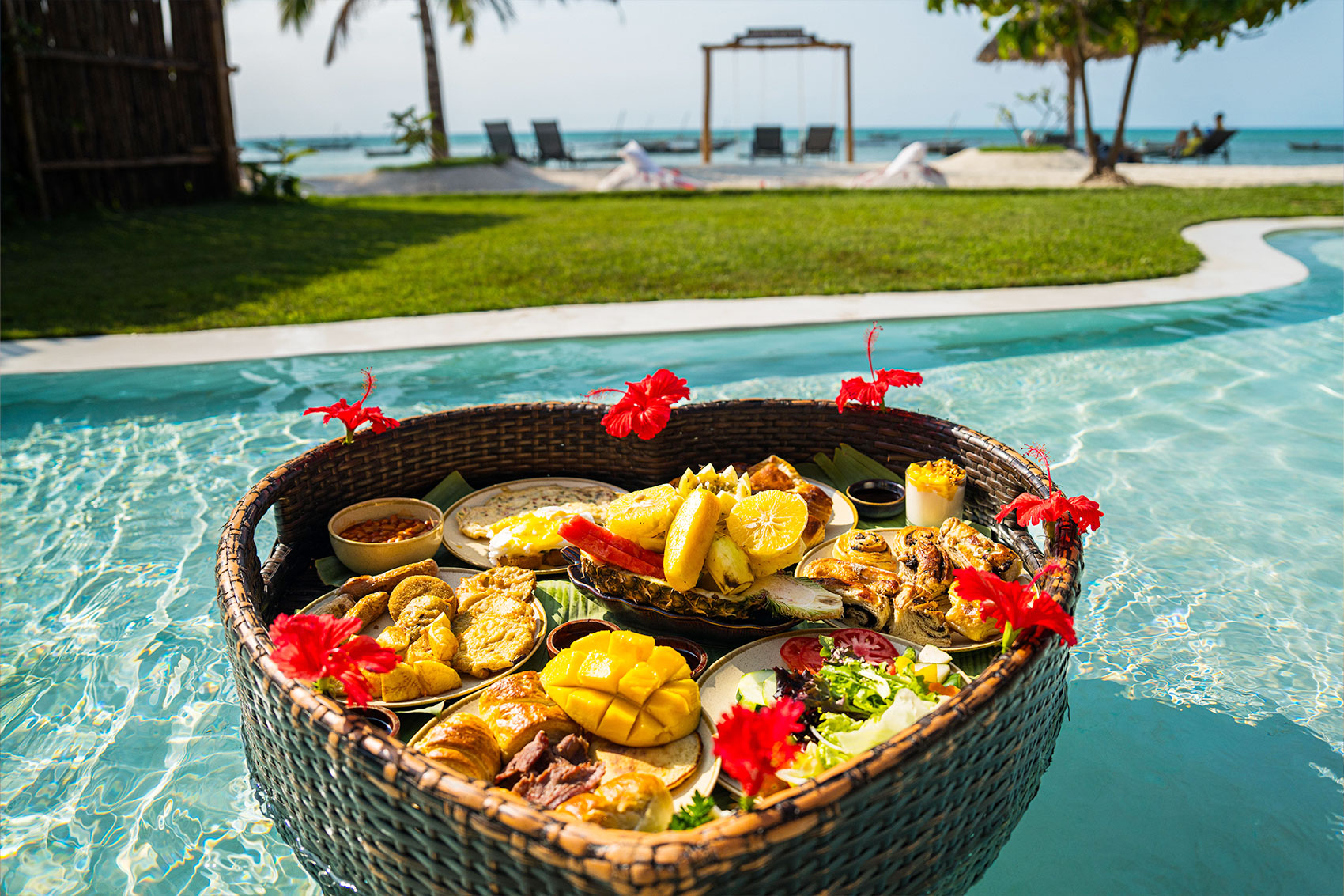 Floating breakfast in a private villa pool